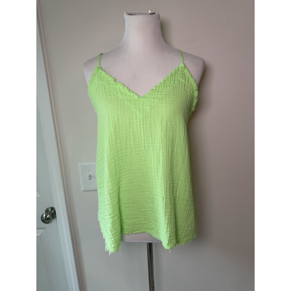 Stark X Tank Top Gauzy Cotton Lime Green Women’s Medium Y2K Boho Coastal